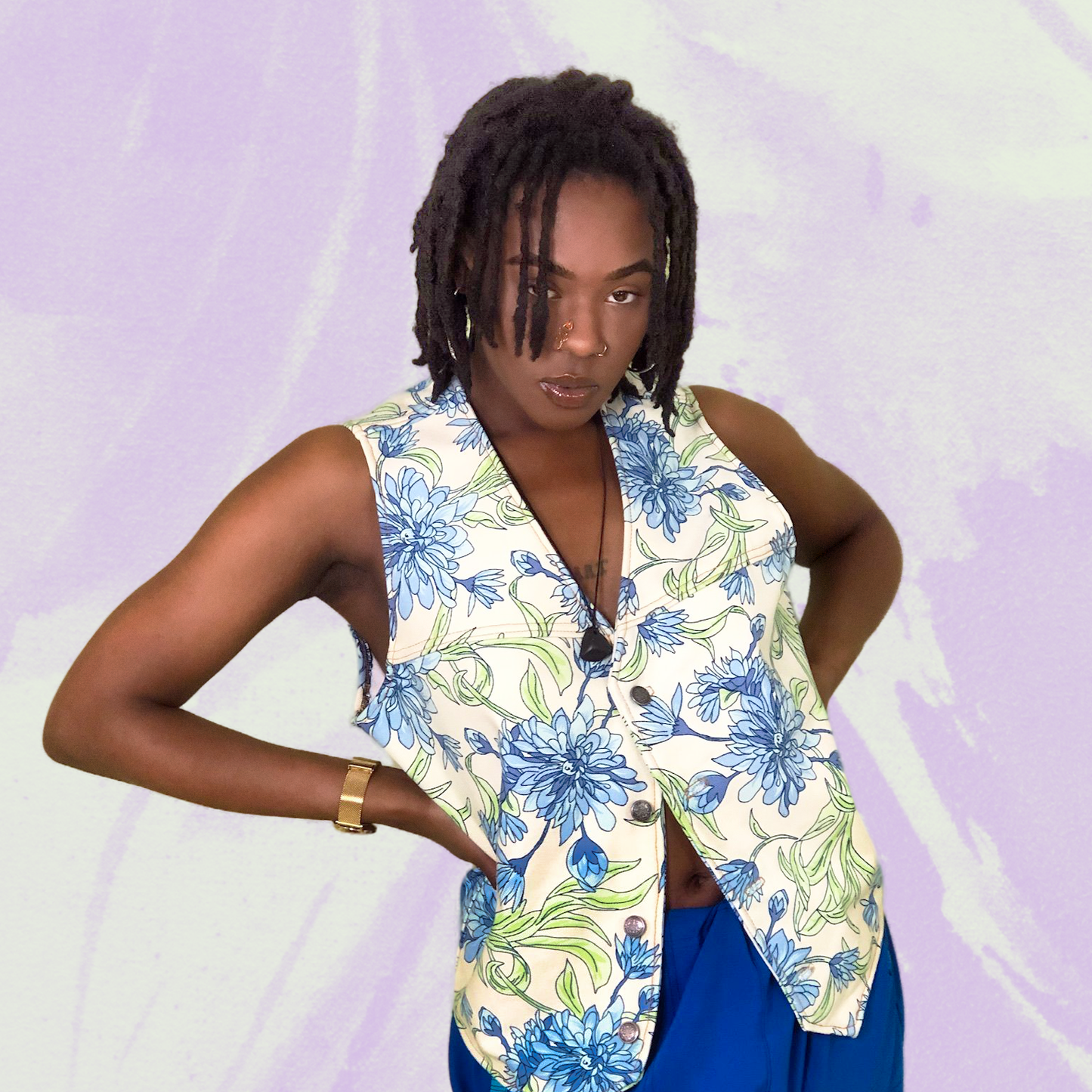Floral Denim Vest